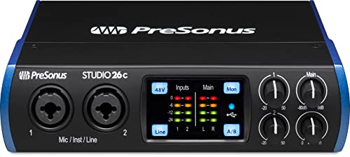 PreSonus Studio 26c 2x4, 192 kHz, USB Audio Interface with Studio One Artist and Ableton Live Lite DAW Recording Software PreSonus Studio 26c 2x4, 192 kHz, USB Audio Interface with Studio One Artist and Ableton Live Lite DAW Recording Software